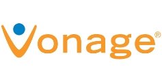 Orange "Vonage" logo with a person-like "V," featuring a blue circle as the head, embodies the innovative spirit of digital marketing.